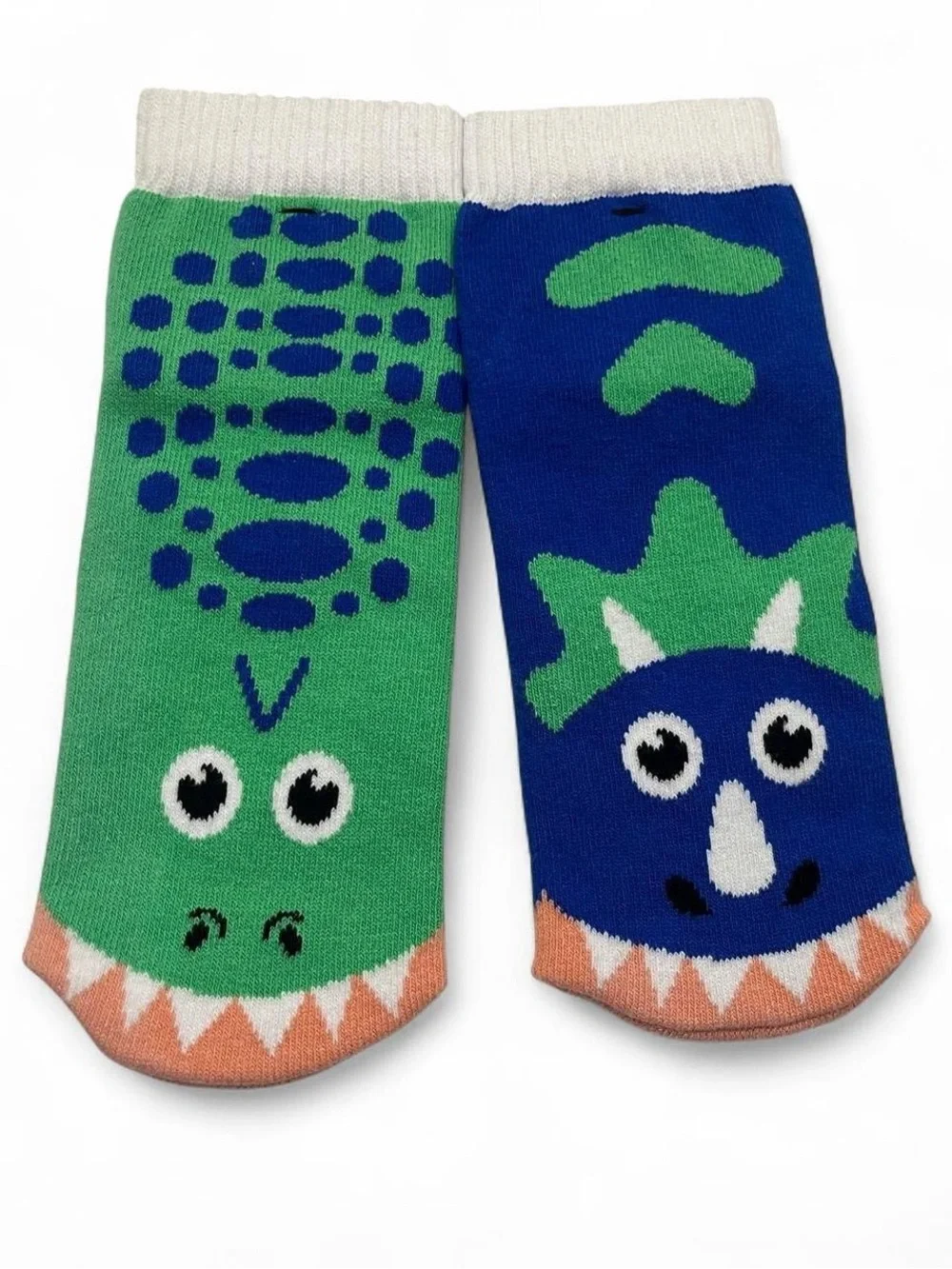 One Pair Toddler Boy Mismatched Stretchy Tube Grip Socks Dinosaur Pals NWT